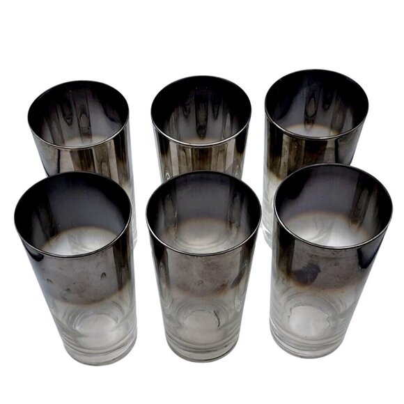 Vintage MCM Silver Mercury Fade Highball Tom Collins Tumblers Ombre Set Of 6 - Picture 2 of 6